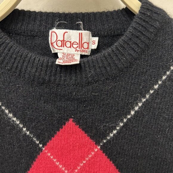 Vtg Rafaella Argyle Sweater S Black Colorful Diamonds Angora Blend 80s Twee - Picture 3 of 8